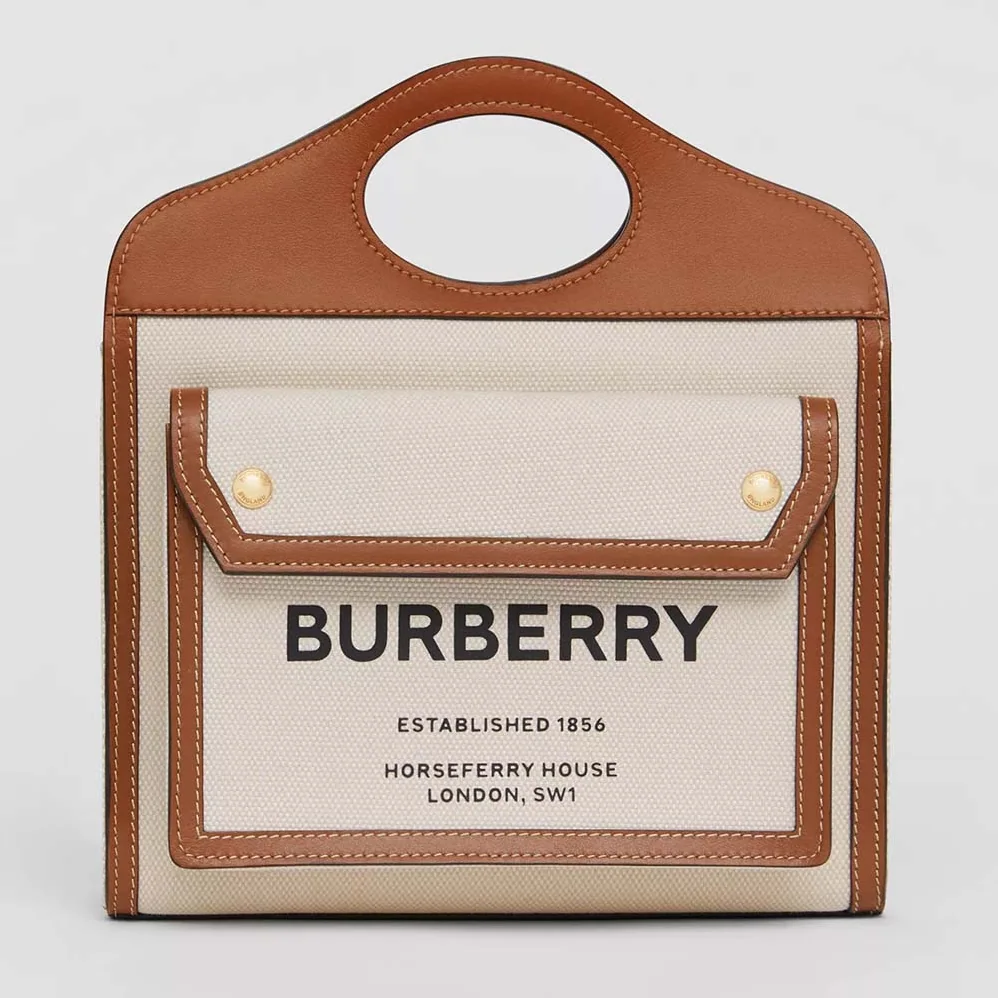 Burberry Mini Two-Tone Canvas and Leather Pocket for Women in Beige