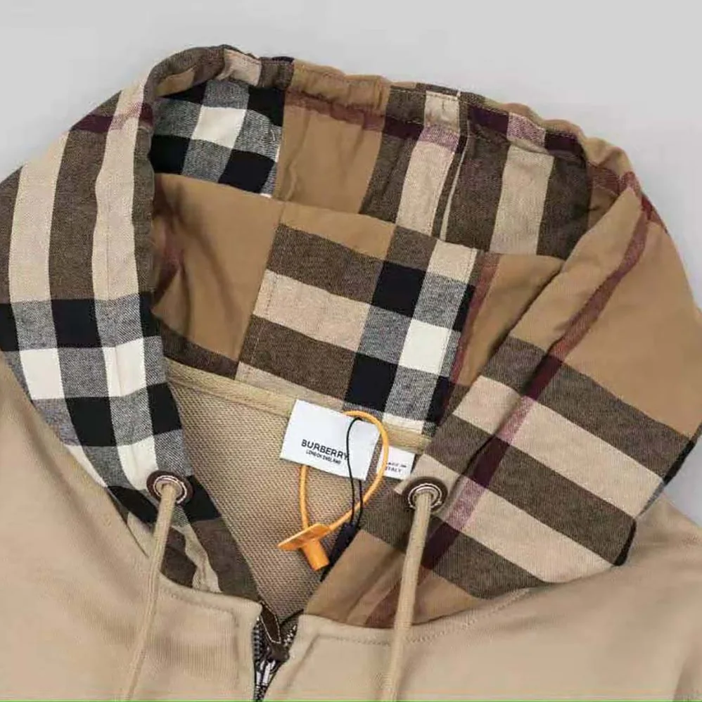 Burberry Check Trim Cotton Zip Hoodie for Men in Beige