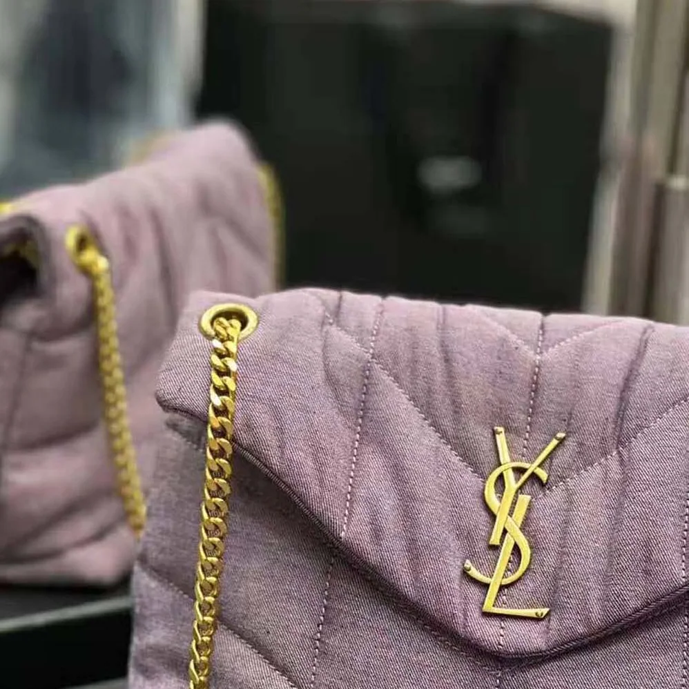 Saint Laurent YSL Puffer Small Bag in Denim and Smooth Leather for Women