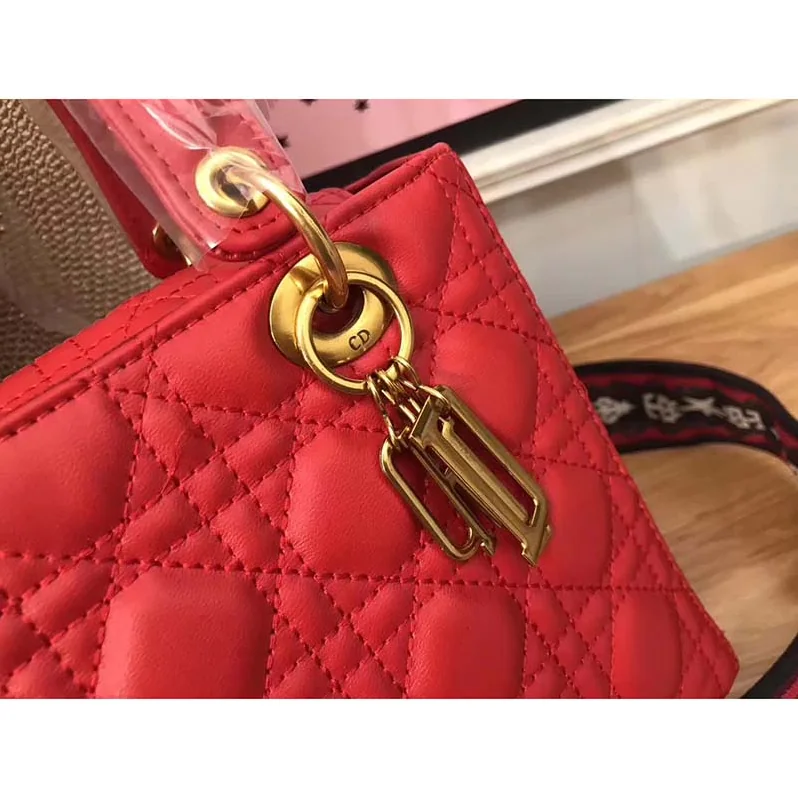 Dior My Lady Dior Bag in Cannage Lambskin in Red