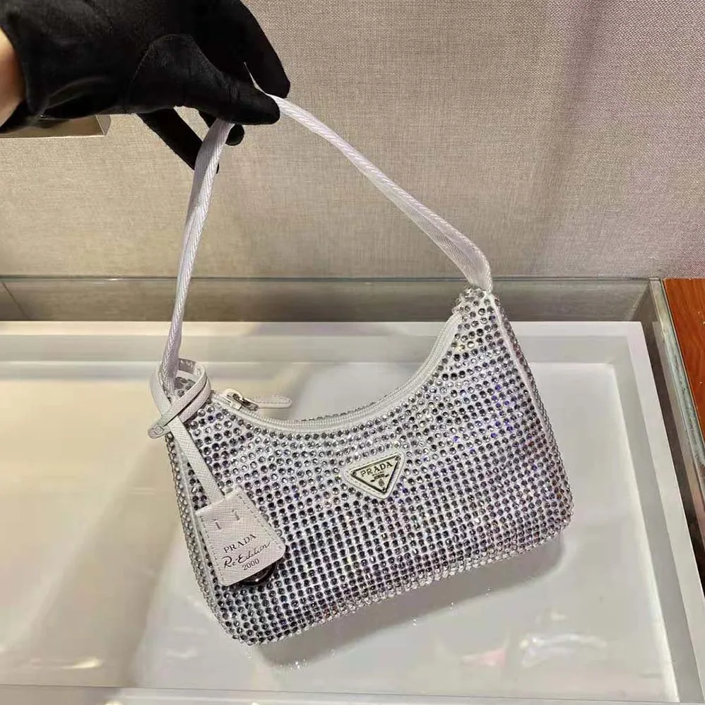 Prada Satin Mini-Bag with Artificial Crystals for Women in White