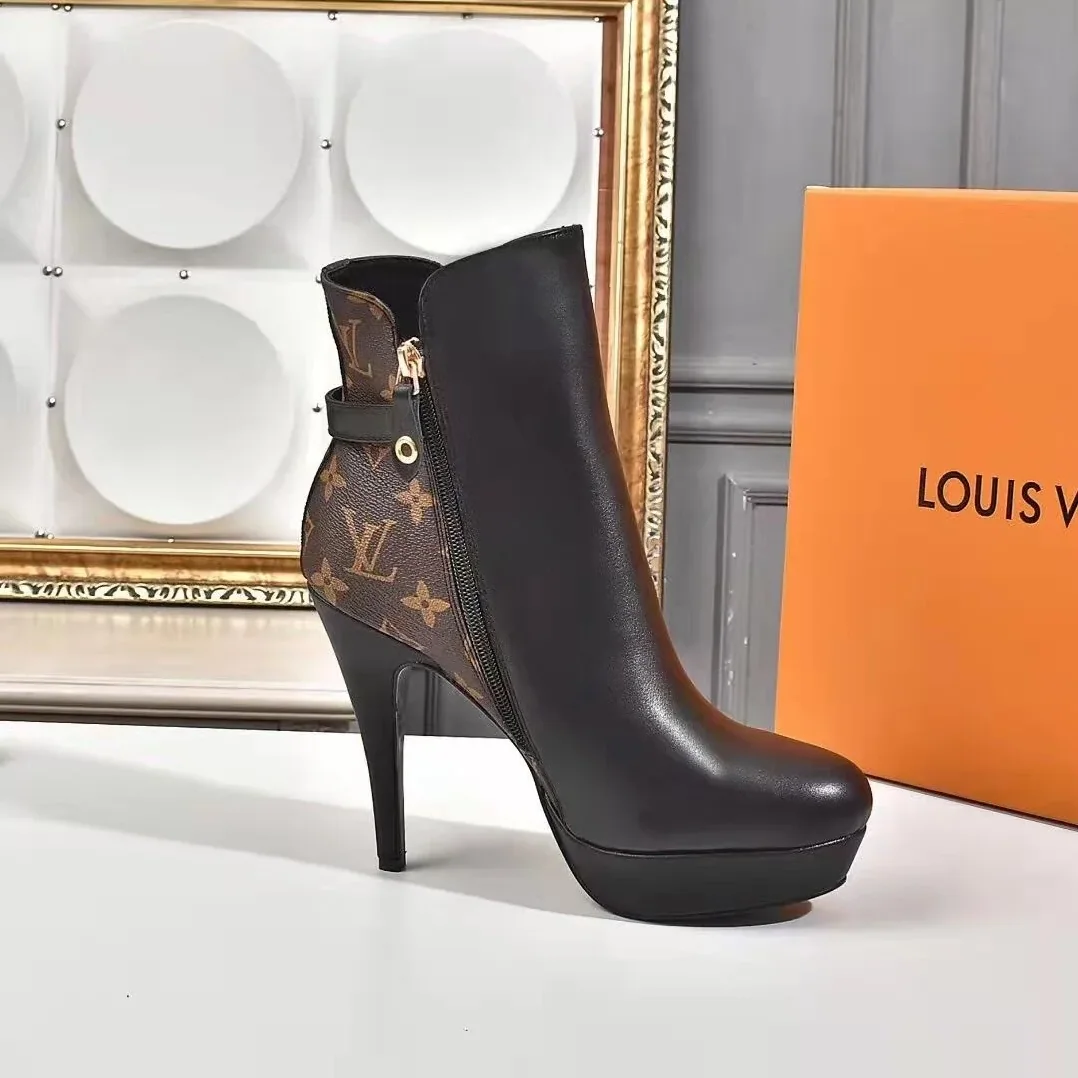 Louis Vuitton Afterglow Platform Ankle Boots Patent Monogram Material Black LV 1A9SEE