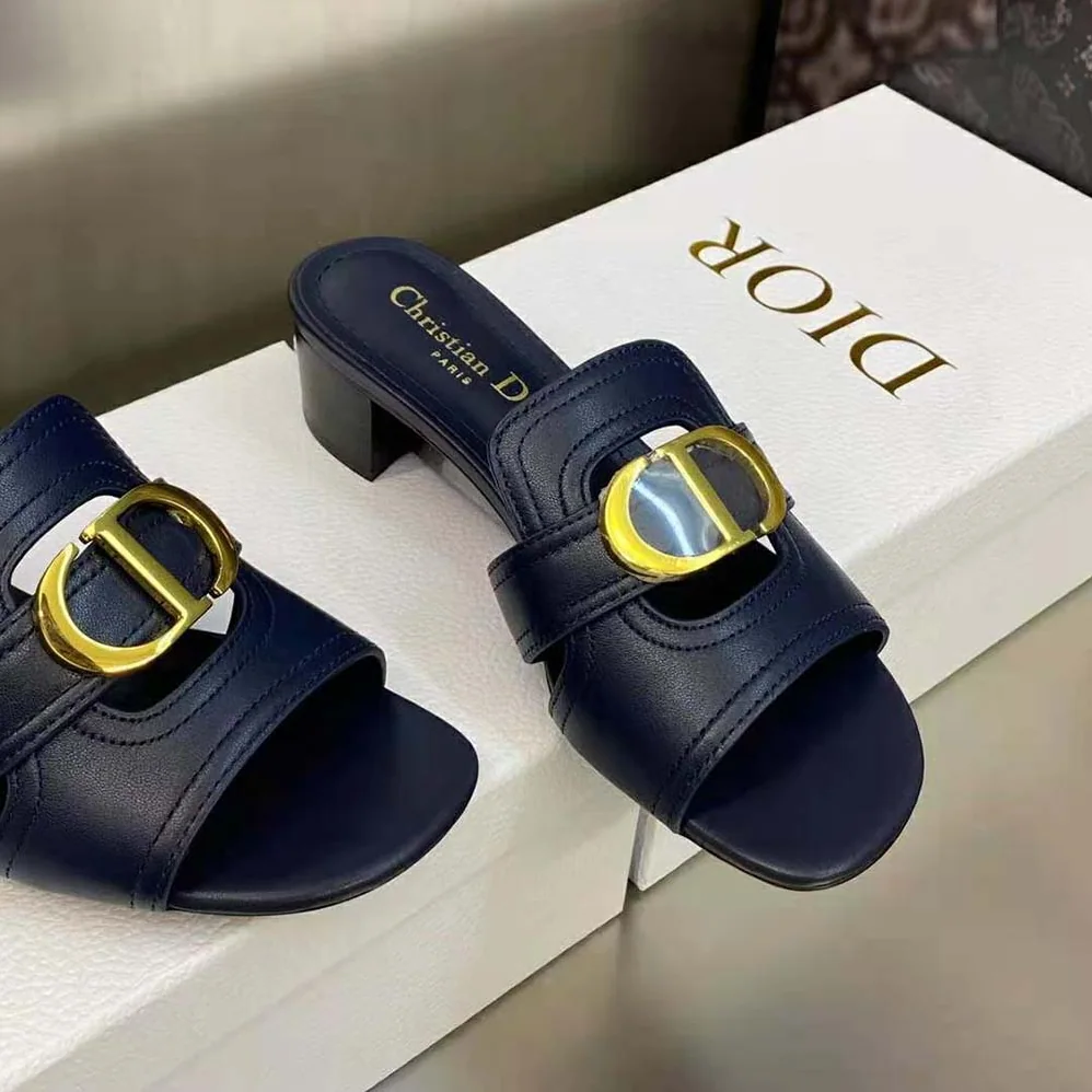 Dior 30 Montaigne Heeled Slide Black Calfskin for Women Dior 30 Montaigne Heeled Slide Black Calfskin for Women