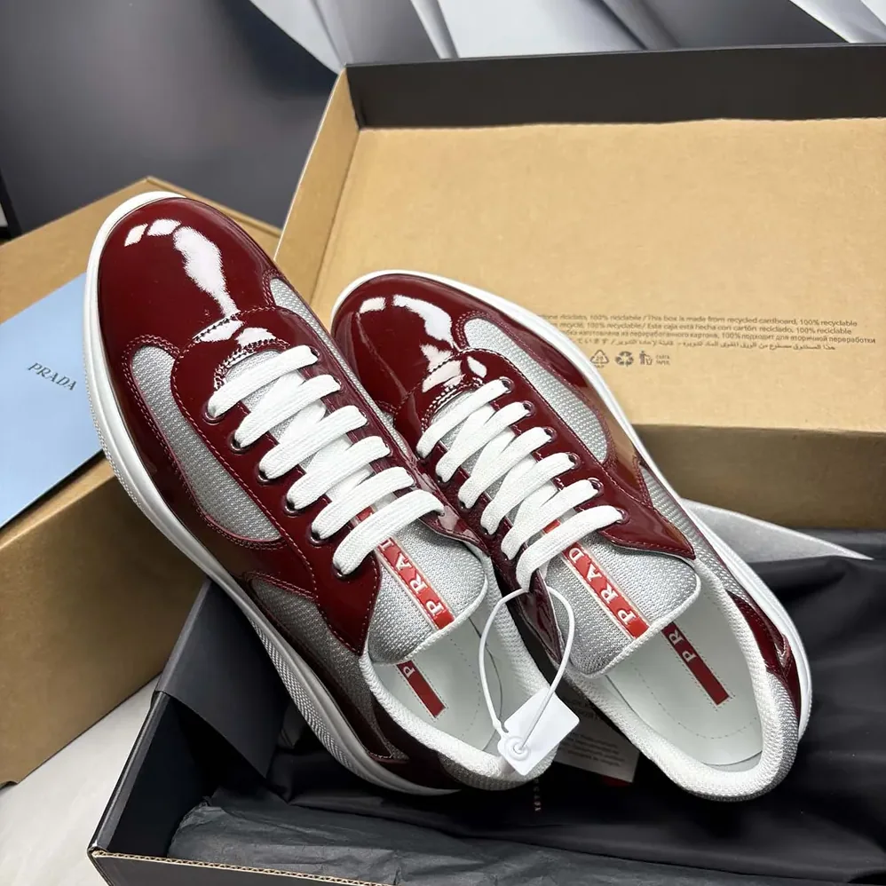Prada Patent Leather And Technical Fabric Prada America'S Cup Sneakers for Unisex in Burgundy Prada Patent Leather And Technical Fabric Prada America'S Cup Sneakers for Unisex in Burgundy
