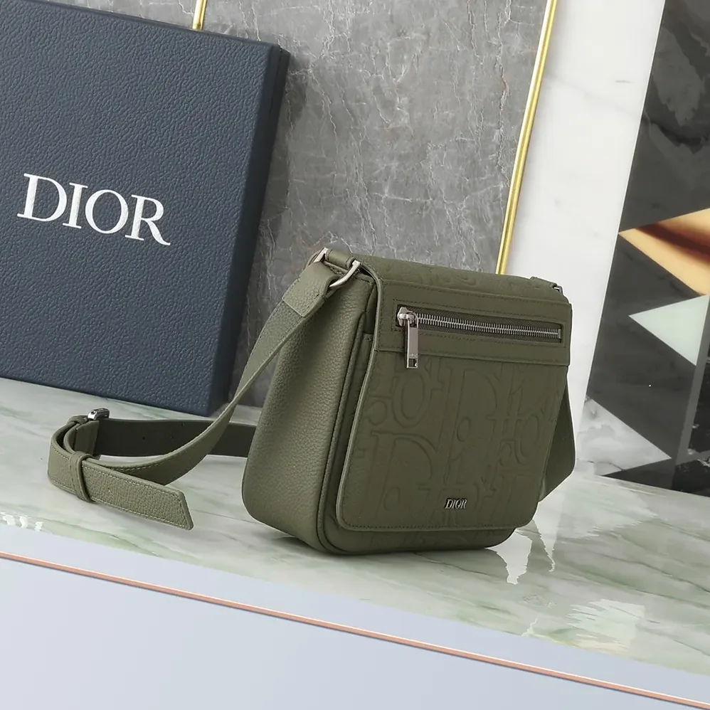 Dior Messenger Bag with Flap Khaki Dior Gravity Leather and Khaki Grained Calfskin for Men Dior Messenger Bag with Flap Khaki Dior Gravity Leather and Khaki Grained Calfskin for Men