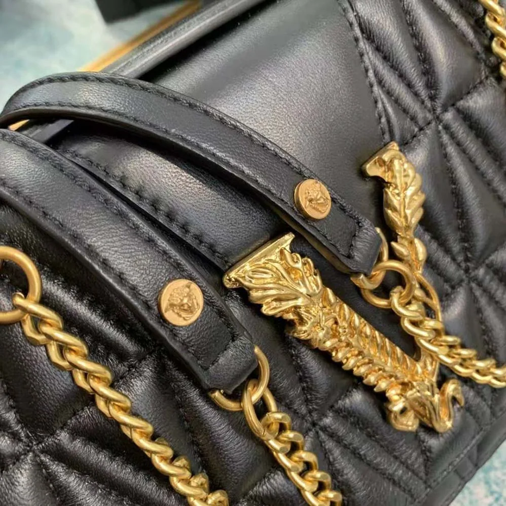 Versace Virtus Quilted Shoulder Bag for Women in Black