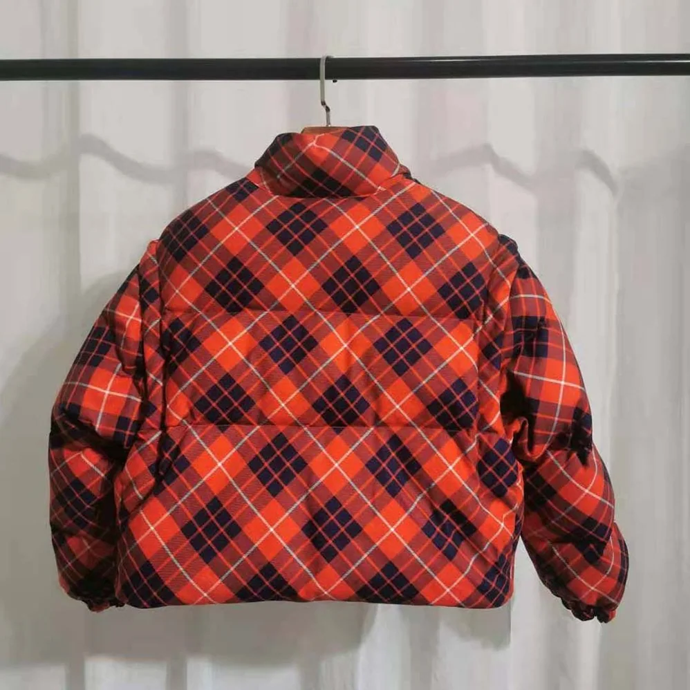 Prada Cropped Plaid Puffer Jacket for Women in Red