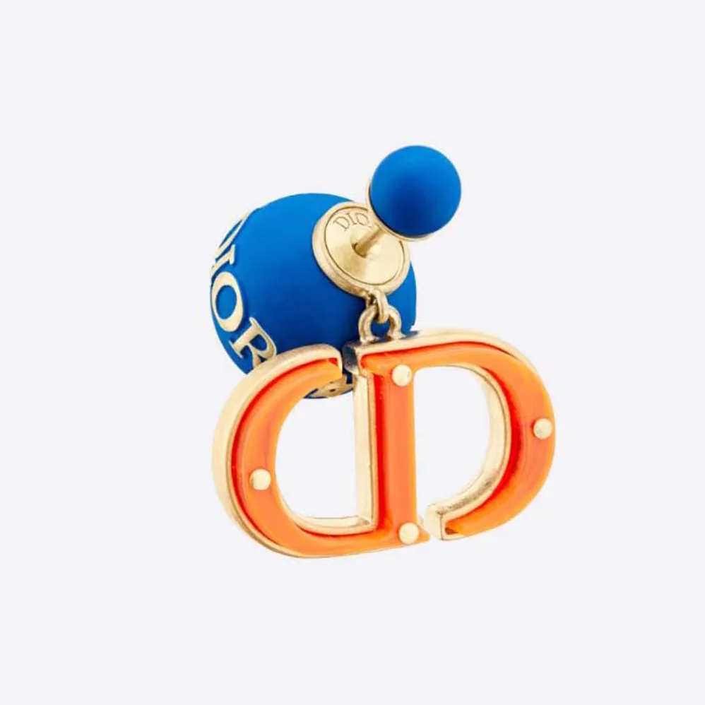 Dior Tribales Earring Gold-Finish Metal with Fluorescent Blue Lacquer for Women Dior Tribales Earring Gold-Finish Metal with Fluorescent Blue Lacquer for Women