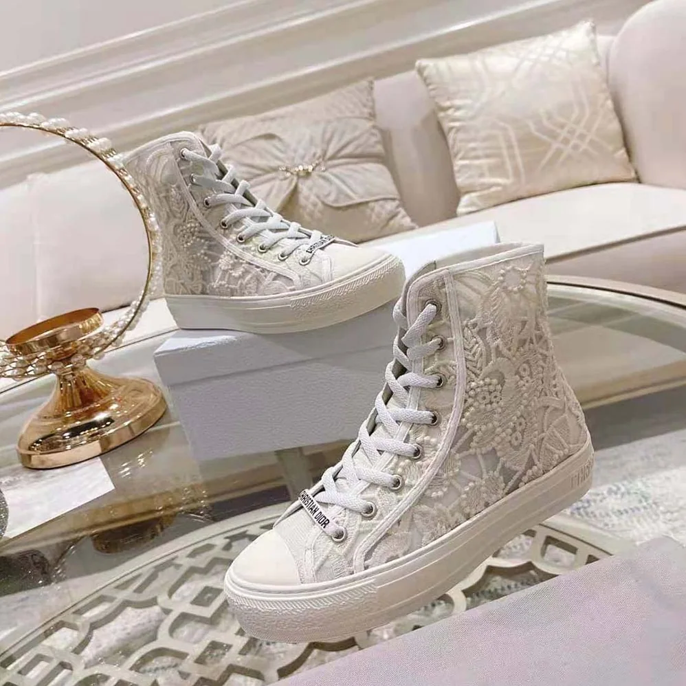 Dior Walk'N'Dior High-Top Sneaker White Macramé Embroidered Cotton for Women