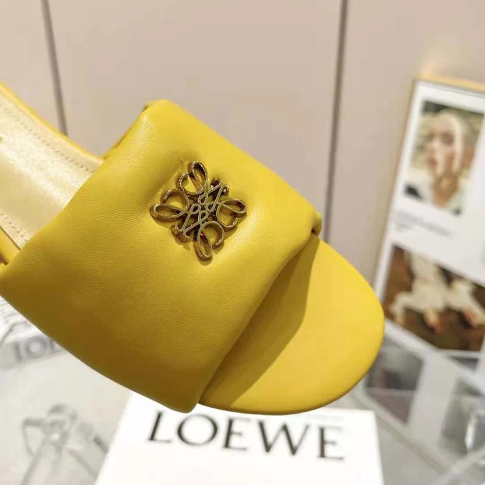 Loewe Anagram Padded Slide in Lambskin for Women in Yellow