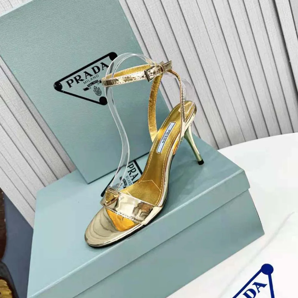 Prada Metallic Leather Sandals for Women in Gold