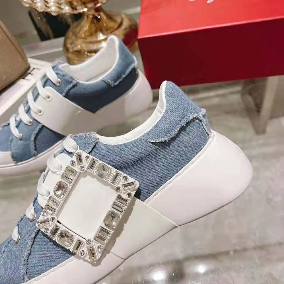 Roger Vivier Viv' Skate Strass Buckle Sneakers in Denim for Women