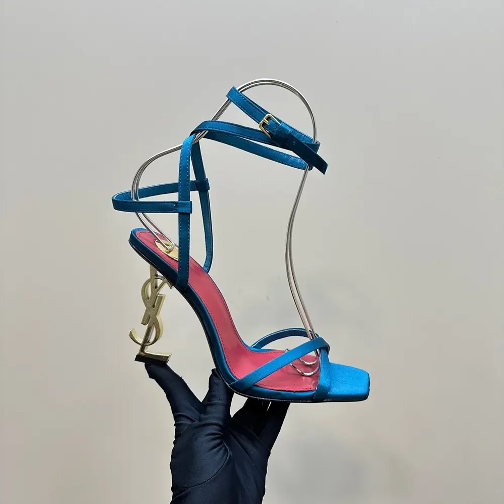 Saint Laurent YSL Opyum Sandals in Satin Crepe for Women in Blue Saint Laurent YSL Opyum Sandals in Satin Crepe for Women in Blue