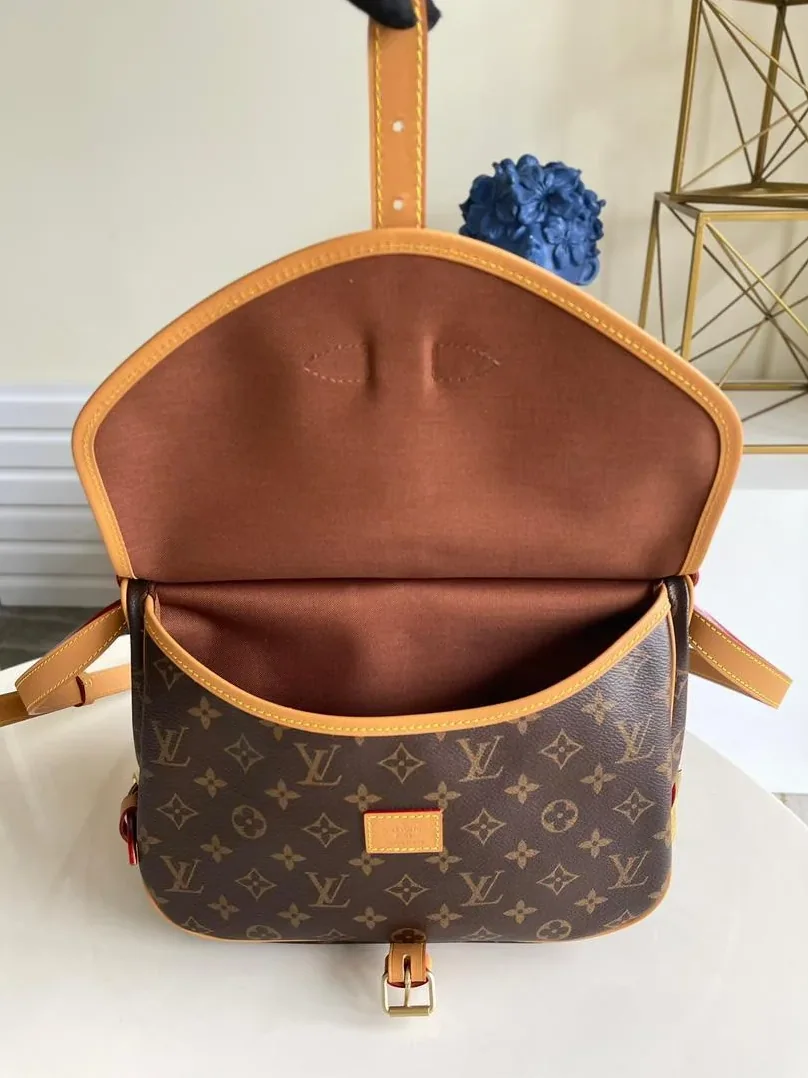 Louis Vuitton Saumur MM Crossbody Bag Brown Monogram Canvas Gold Hardware