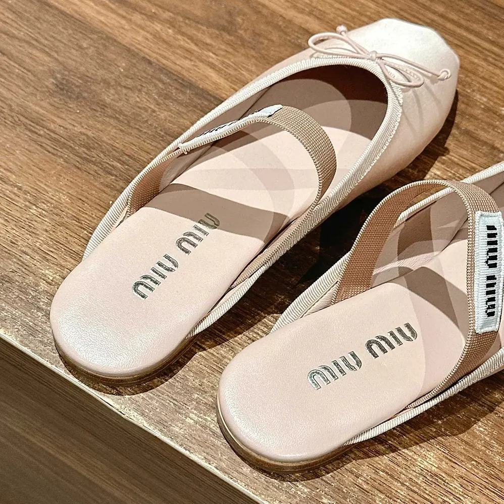 Miu Miu Satin Ballerina Mules for Women in Pink Miu Miu Satin Ballerina Mules for Women in Pink