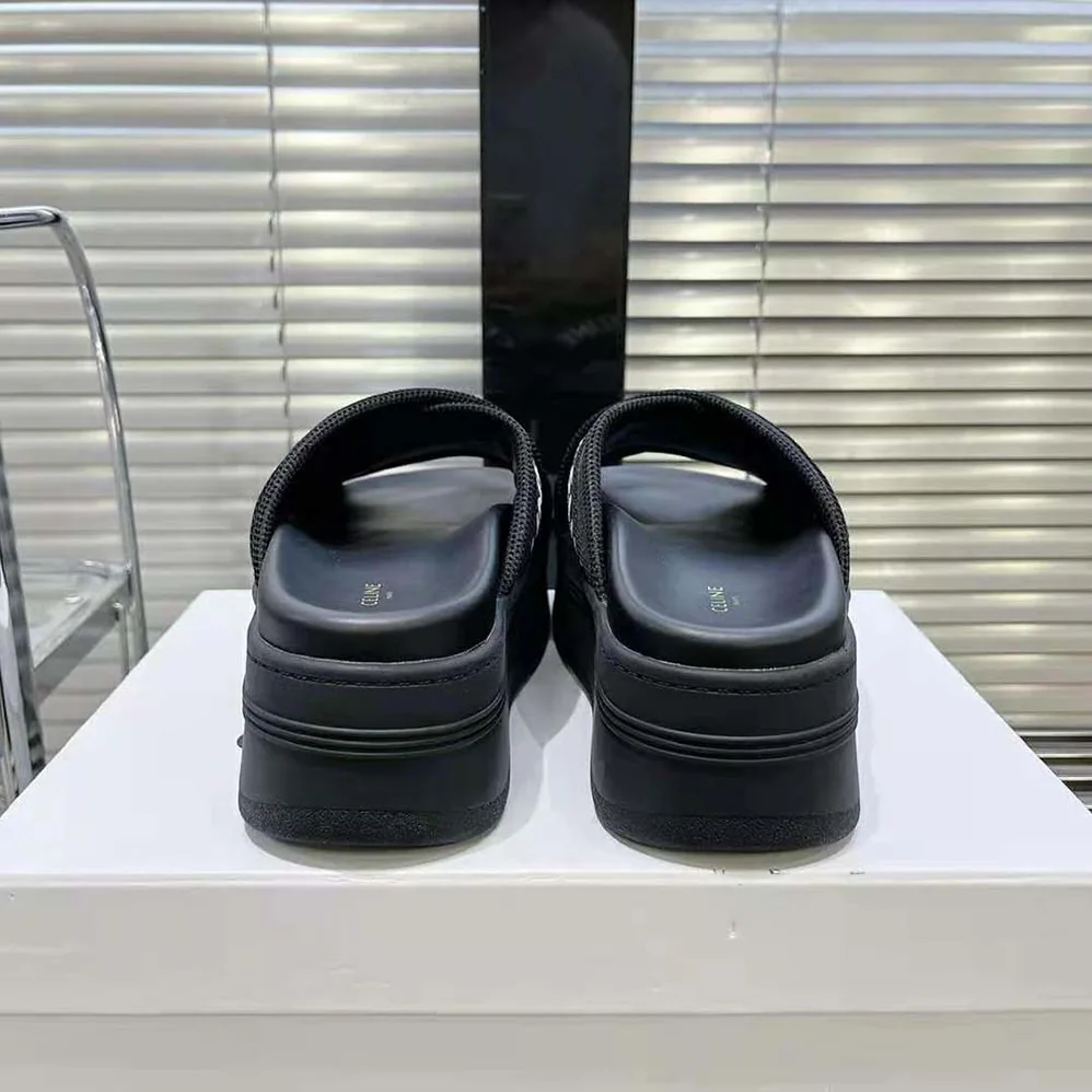 Celine Block Slide in Mesh & Textile with Celine Jacquard for Women Celine Block Slide in Mesh & Textile with Celine Jacquard for Women