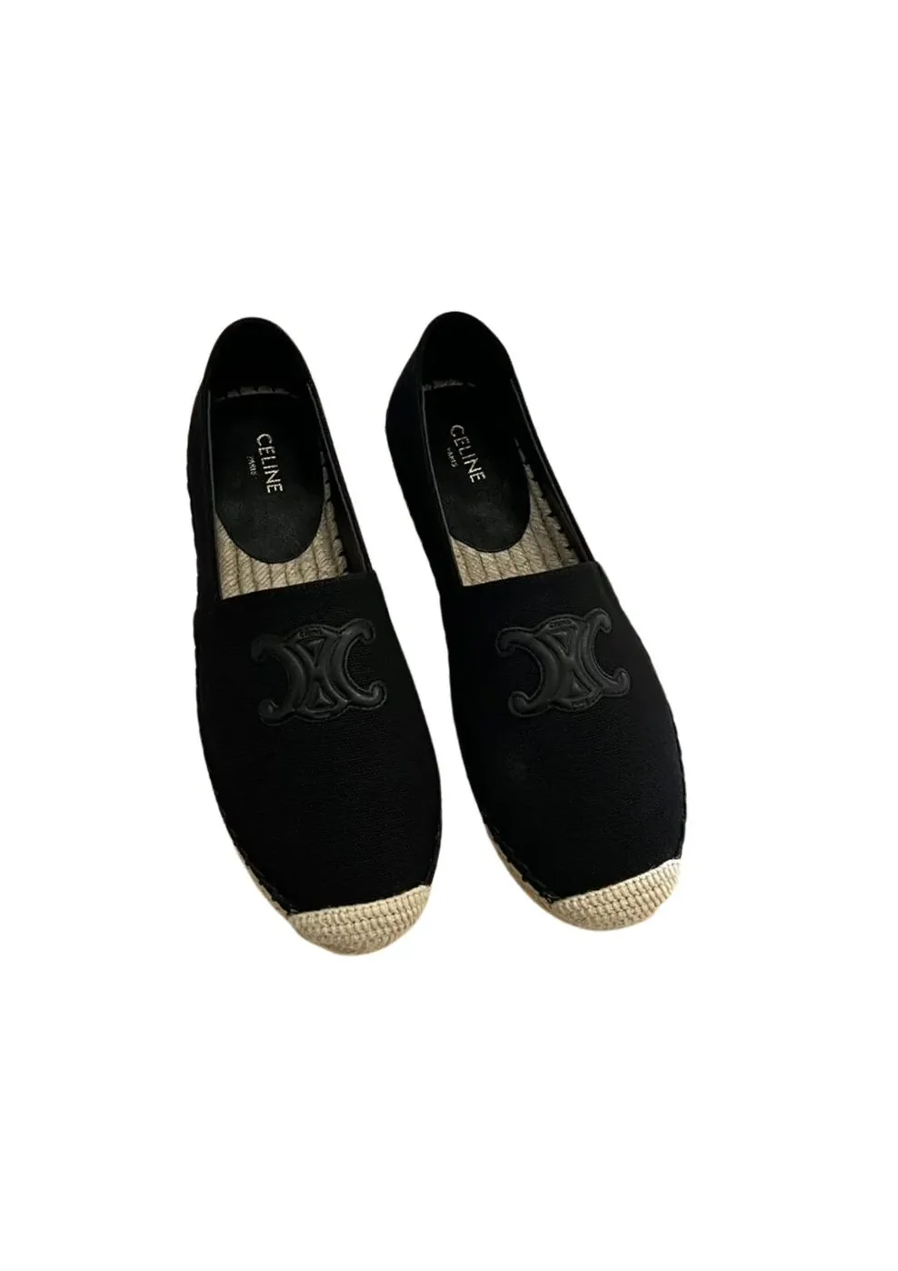 Celine Flat Espadrille With Triomphe Patch In Tweed Black Celine Flat Espadrille With Triomphe Patch In Tweed Black