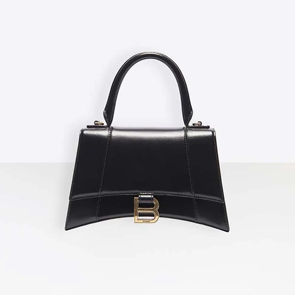 Balenciaga Hourglass Small Top Handle Bag in Black Shiny Box Calfskin for Women