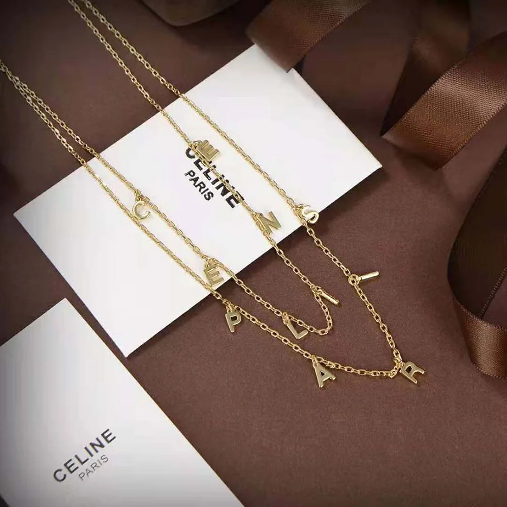 Celine Paris Double Necklace in Brass with Gold Finish for Women
