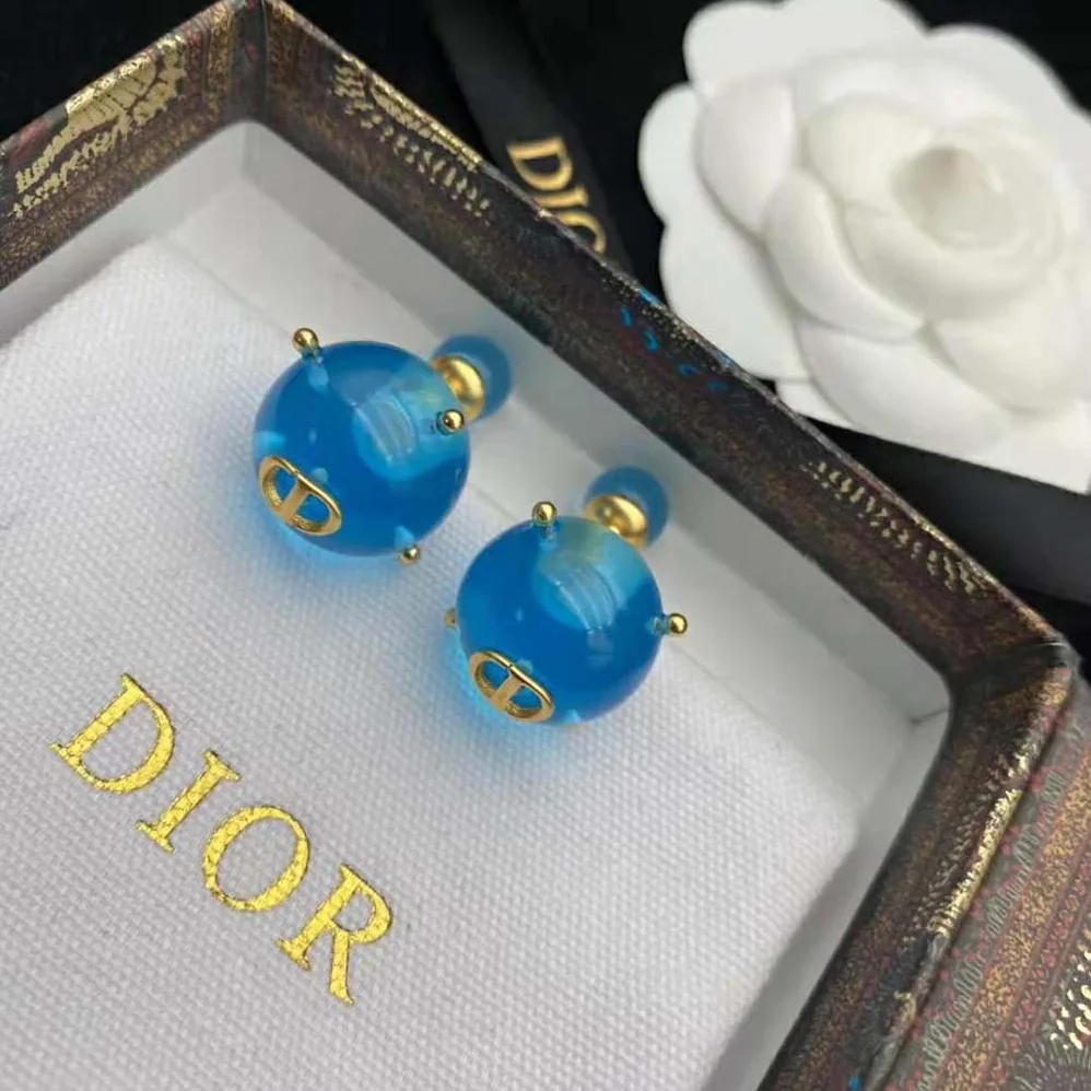 Dior Tribales Earrings Gold-Finish Metal and Light Blue Transparent Resin Pearls for Women Dior Tribales Earrings Gold-Finish Metal and Light Blue Transparent Resin Pearls for Women
