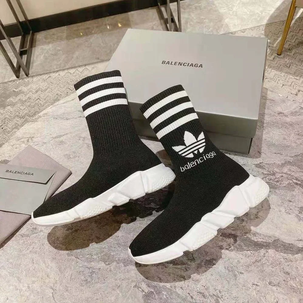 Balenciaga Adidas Speed Sneaker in Black Knit and White Sole Unit is Done in Collaboration with Adidas for Unisex