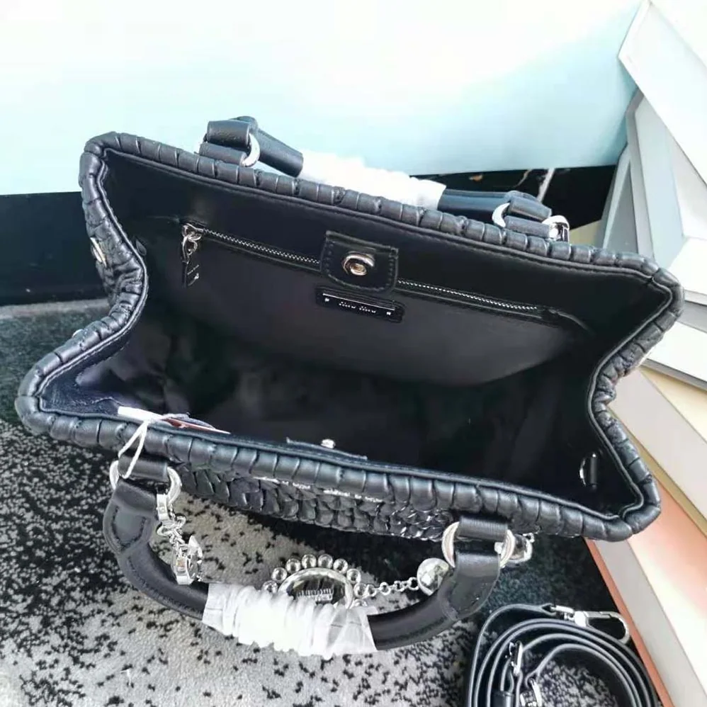 Miu Miu Miu Crystal Cloqué Nappa Leather Handbag for Women in Black Miu Miu Miu Crystal Cloqué Nappa Leather Handbag for Women in Black