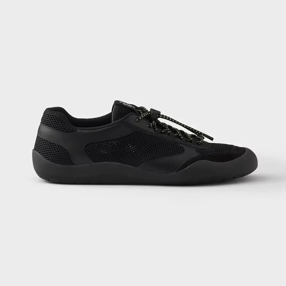 Prada Speedrock Leather And Mesh Fabric Sneakers for Unisex in Black