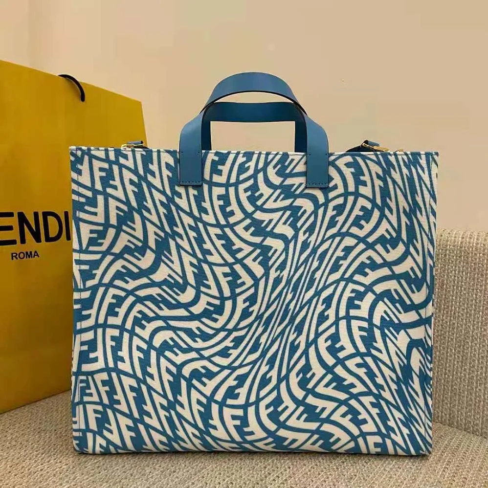 Fendi Shopper Blue Glazed Canvas Bag for Women