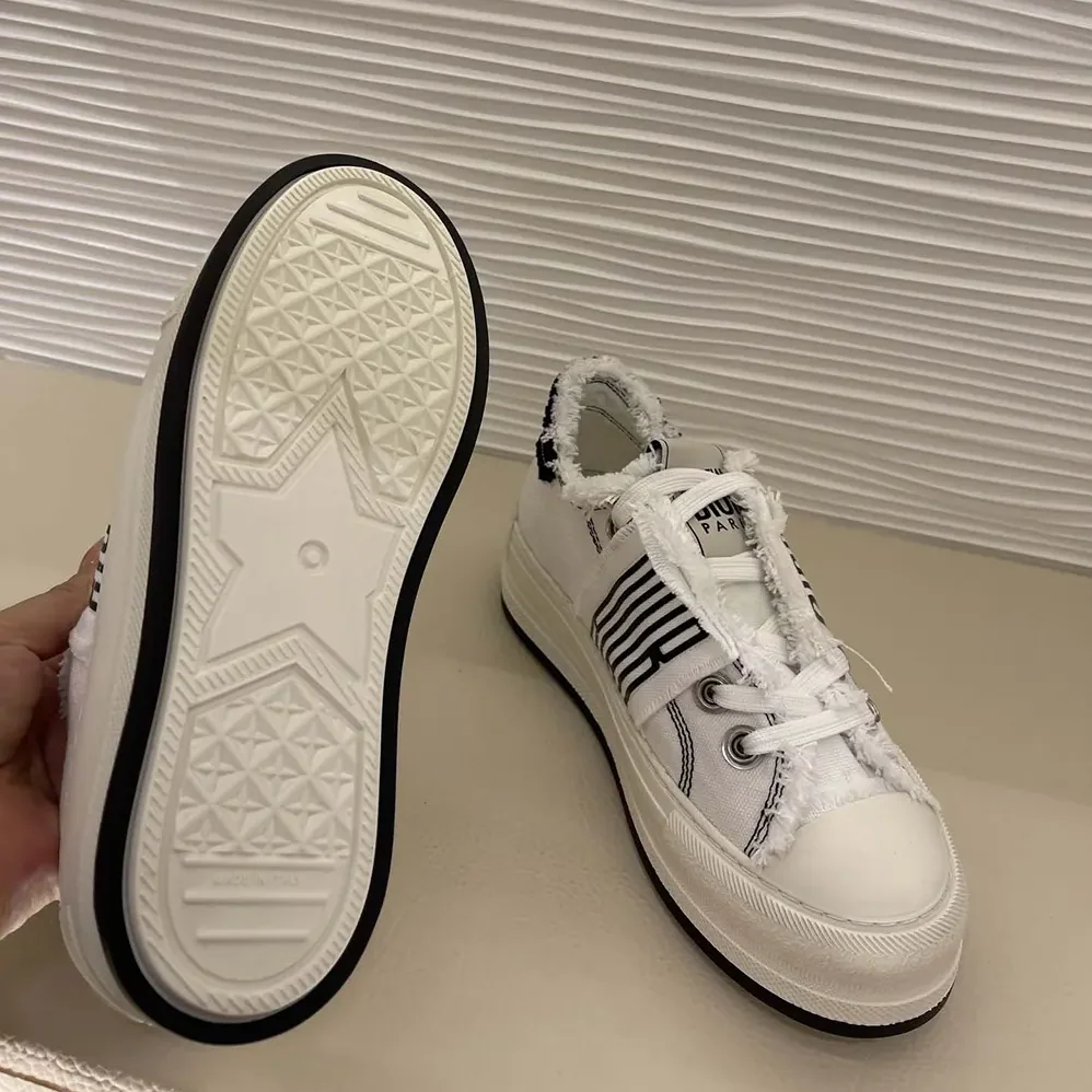 Dior Walk'n'Dior Platform Sneaker White and Black Fringed Cotton Canvas for Women Dior Walk'n'Dior Platform Sneaker White and Black Fringed Cotton Canvas for Women