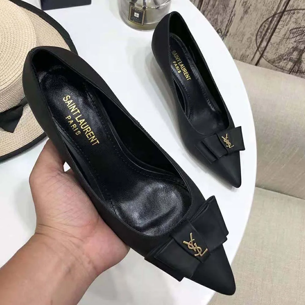Saint Laurent YSL Anais Bow Pumps in Smooth Leather for Women in Black