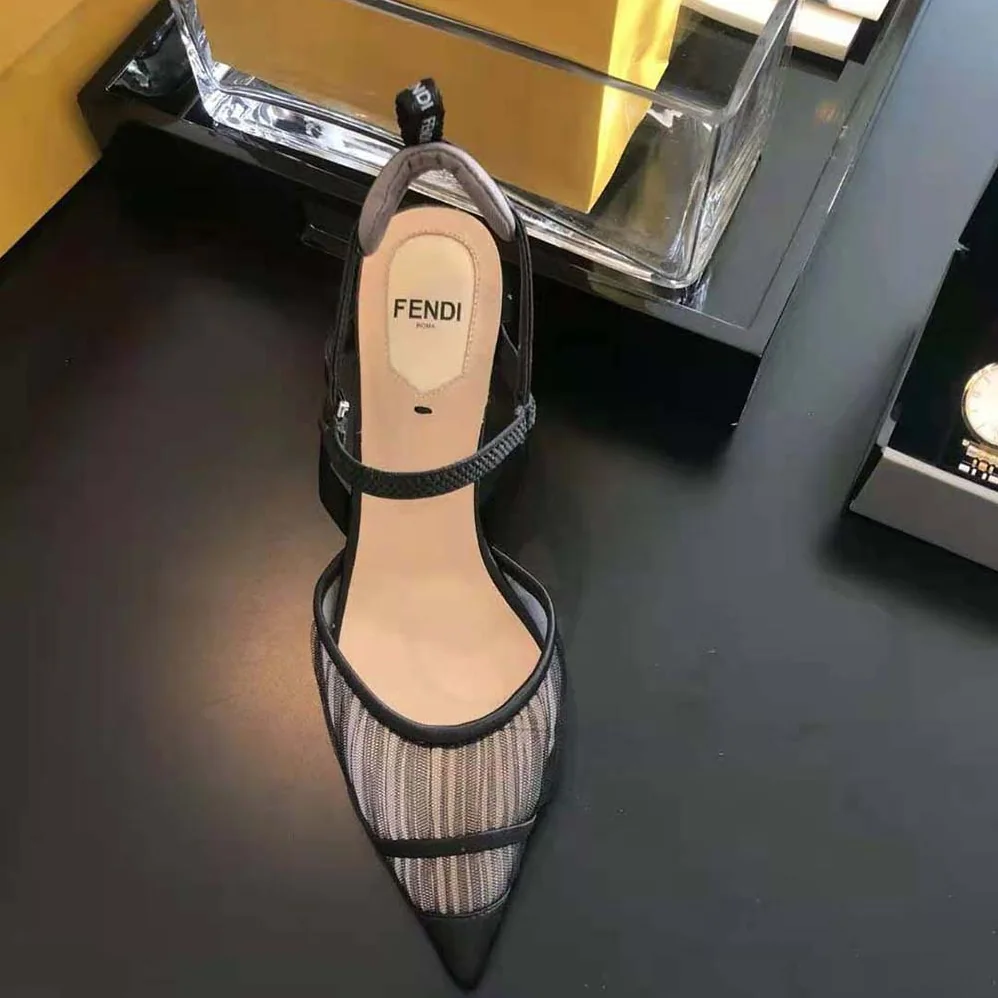 Fendi Colibri Lite Black Tulle and Satin High for Women in heeled Slingbacks Fendi Colibri Lite Black Tulle and Satin High for Women in heeled Slingbacks
