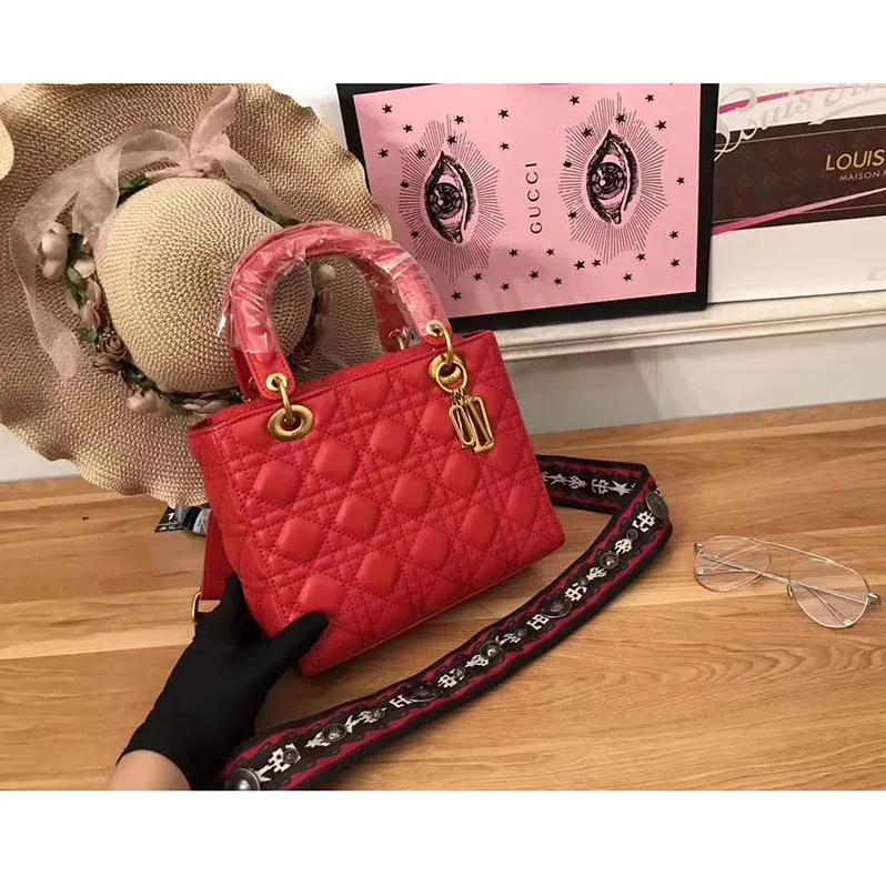 Dior My Lady Dior Bag in Cannage Lambskin in Red