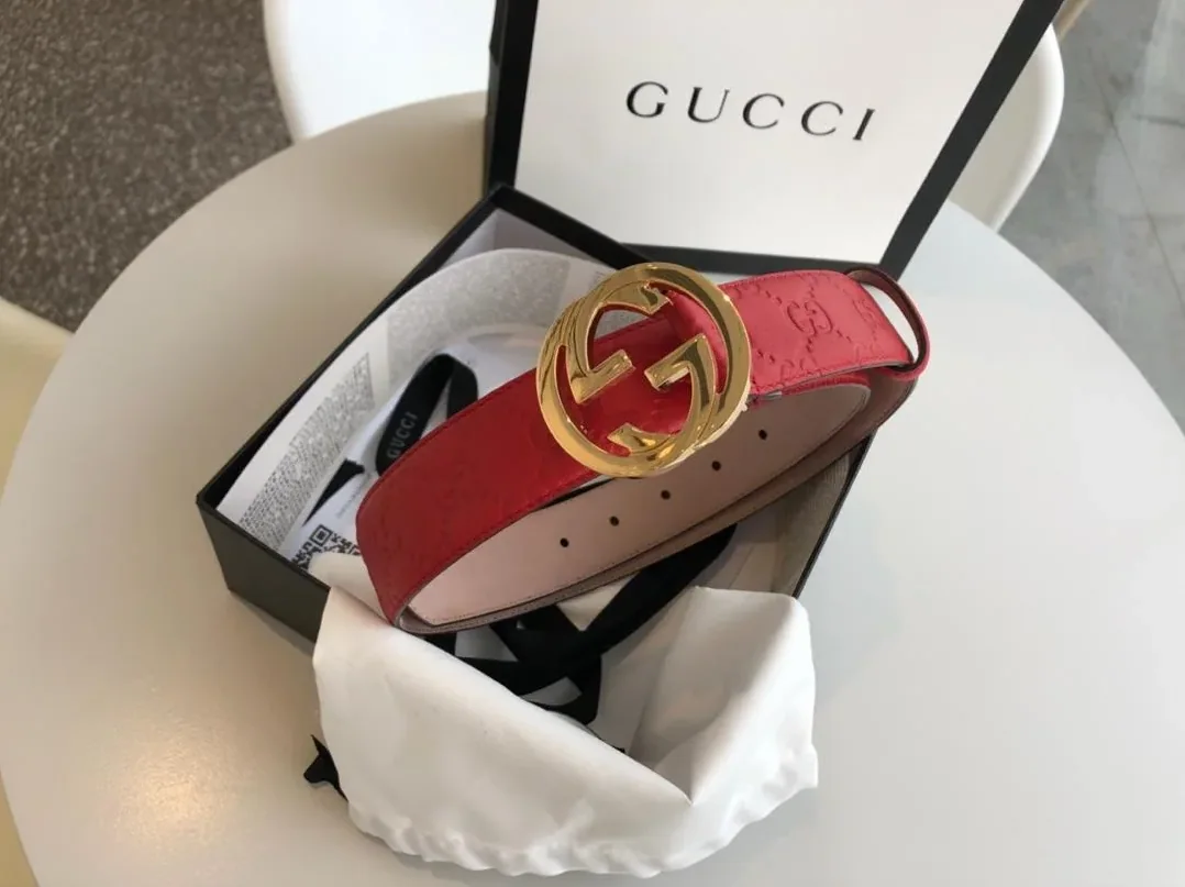Gucci Belt Red/Cream GG, for Women