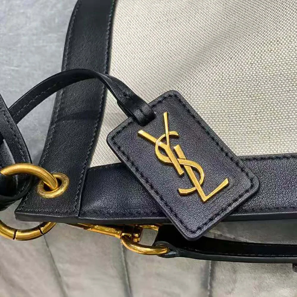 Saint Laurent YSL Tag Hobo Bag in Canvas and Leather for Women Saint Laurent YSL Tag Hobo Bag in Canvas and Leather for Women