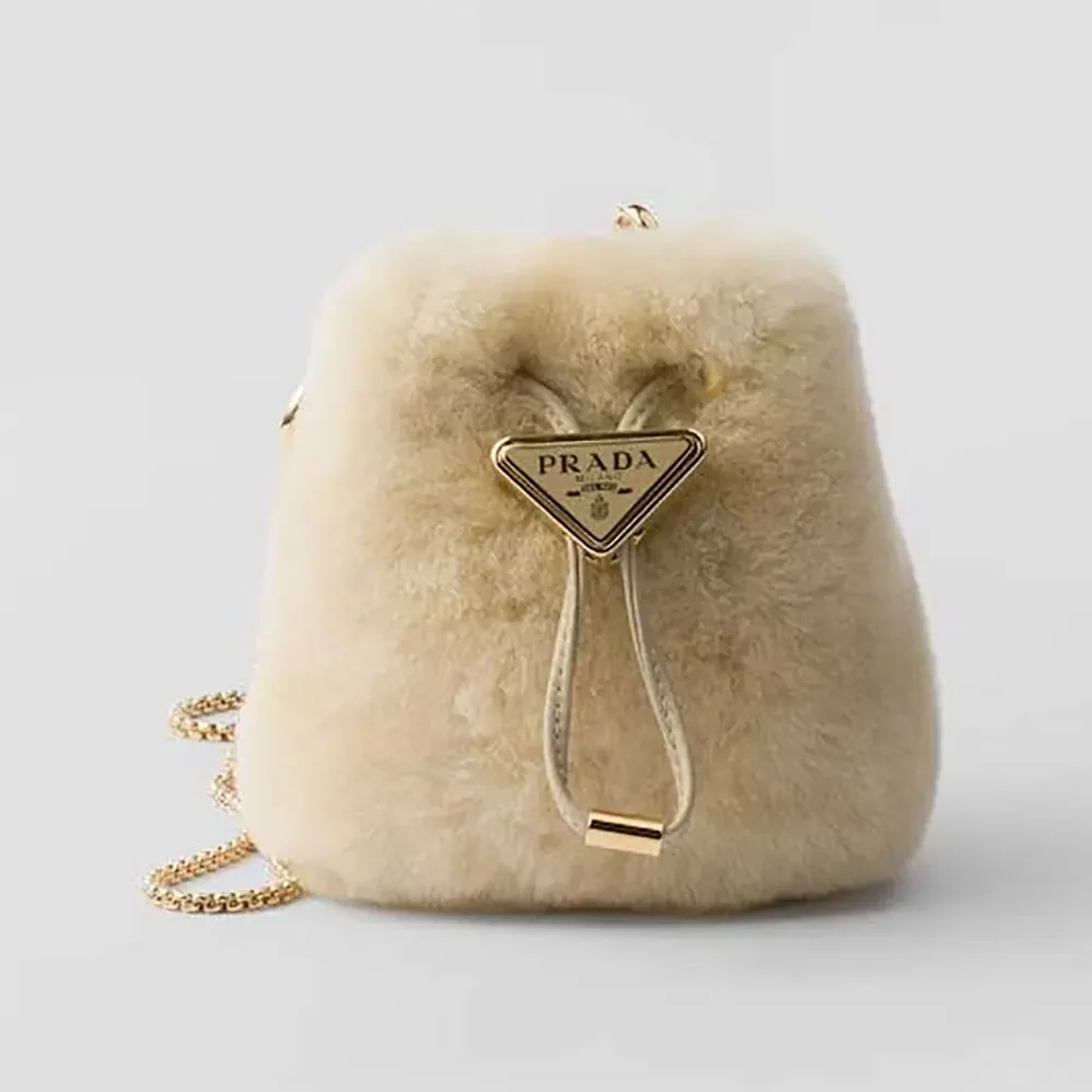 Prada Sheepskin Mini Pouch for Women in Beige