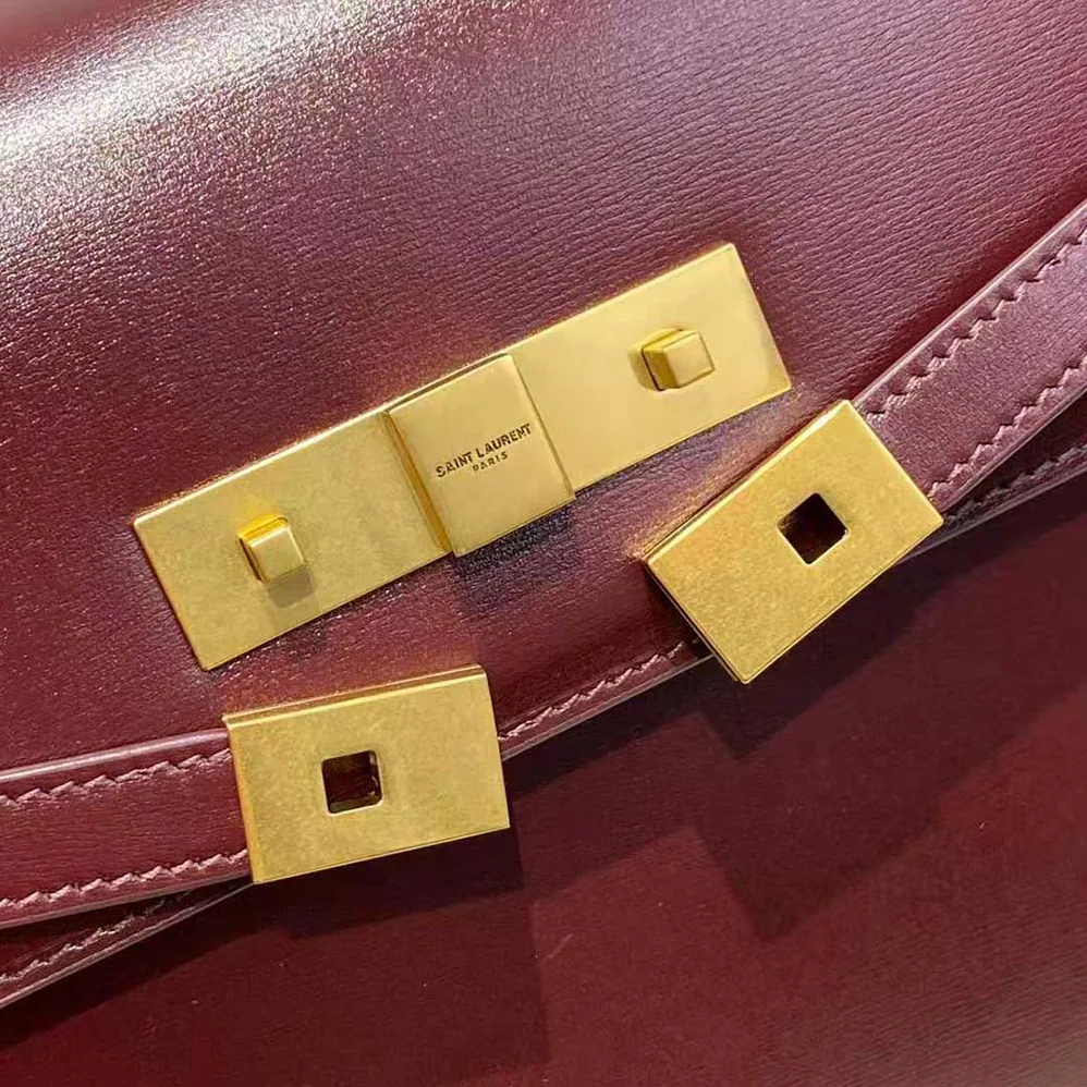 Saint Laurent YSL Manhattan Shoulder Bag in Smooth Leather for Women in Maroon