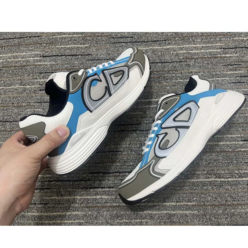 Dior CD Shoes B30 Low-Top Sneaker Light Blue Mesh Gray Blue Technical Fabric for Men