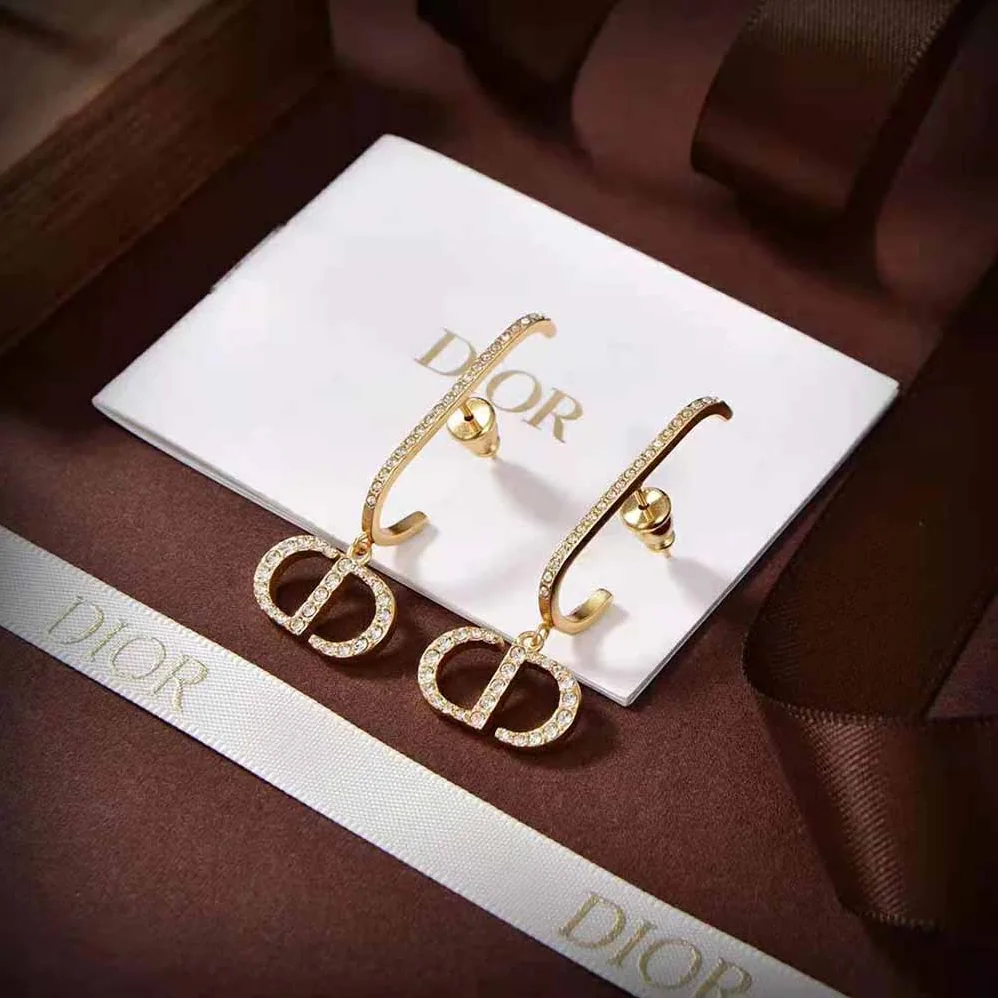 Dior 30 Montaigne Earrings Gold-Finish Metal and White Crystals for Women Dior 30 Montaigne Earrings Gold-Finish Metal and White Crystals for Women