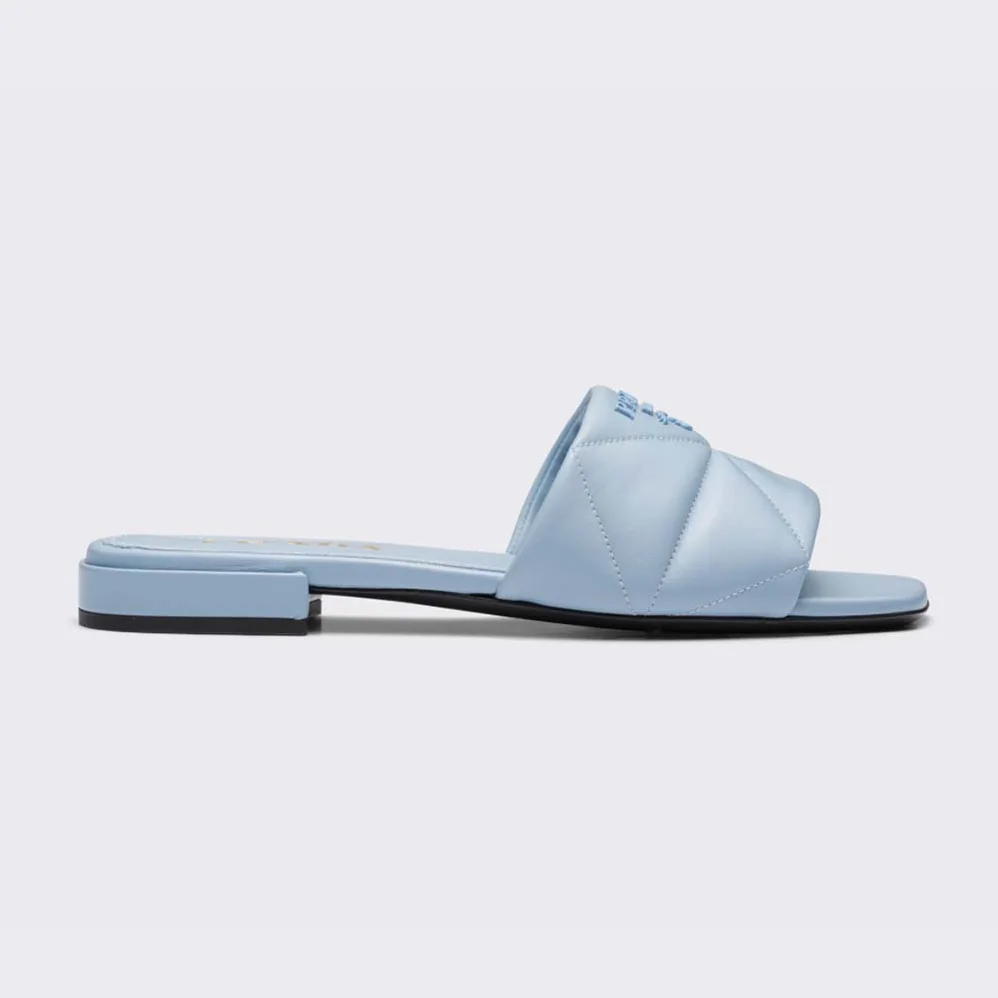 Prada Quilted Nappa Leather Sabots for Women in Blue