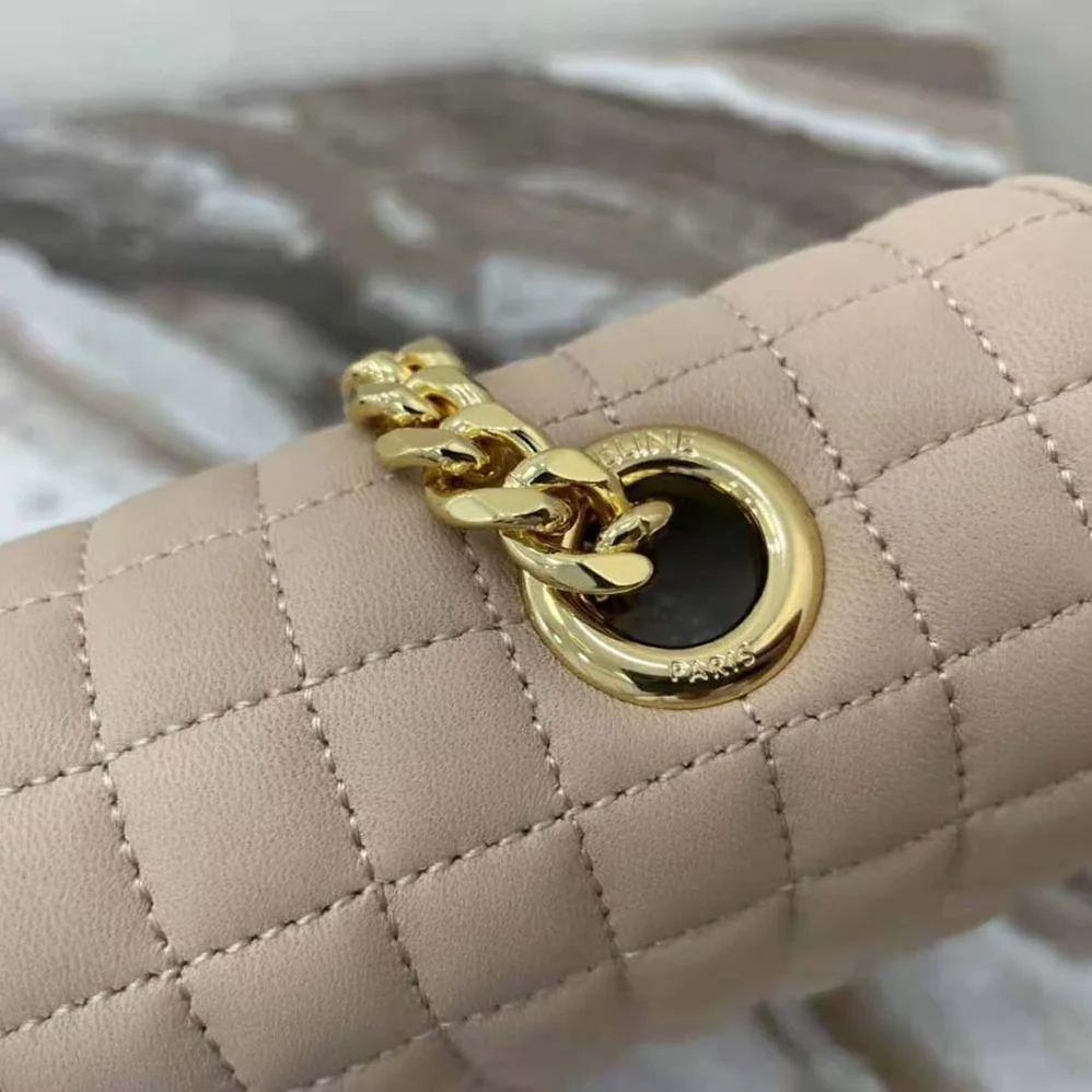 Celine Medium Chain Sulky Bag in Quilted Lambskin for Women in Sandy Celine Medium Chain Sulky Bag in Quilted Lambskin for Women in Sandy