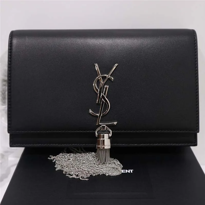 Saint Laurent YSL Kate Chain Tassel Bag Black Textured for Women