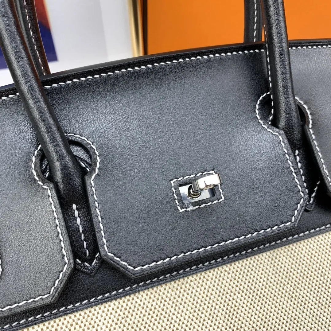 Hermes Birkin Top Handle Bag / Nata Swift BiColor Silver Hardware