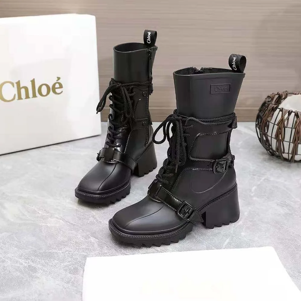 Chloe Harnessed Betty Rain Boot in PVC for Women in Black Chloe Harnessed Betty Rain Boot in PVC for Women in Black