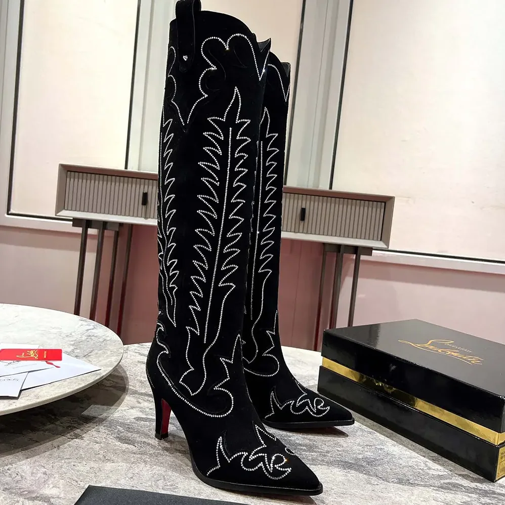 Christian Louboutin Santia Botta Strass 85 mm Low Boots Veau Velours and Strass for Women in Black