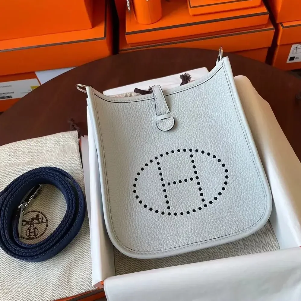 Hermes Evelyne 16 Amazone in Clemence Leather for Women in Light Blue/Silver Hermes Evelyne 16 Amazone in Clemence Leather for Women in Light Blue/Silver