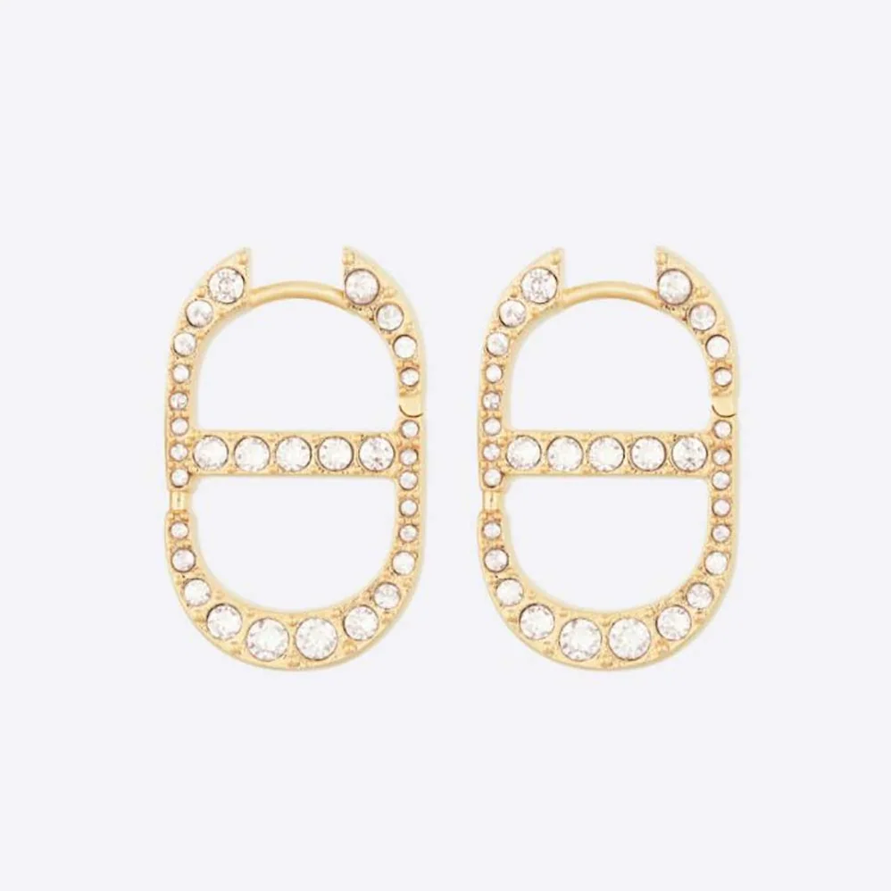 Dior 30 Montaigne Earrings Gold-Finish Metal and Silver for Women in Tone Crystals