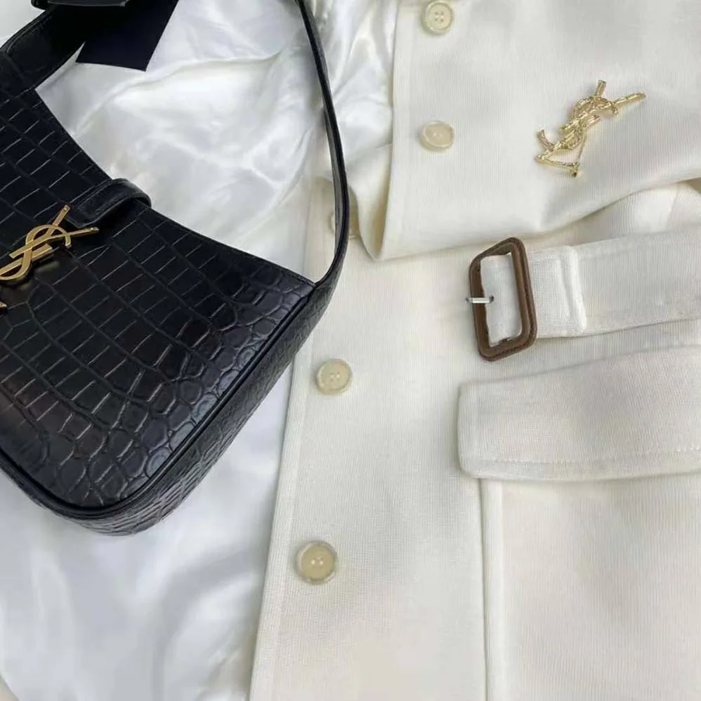 Saint Laurent YSL Long Belted Jacket in Wool Jersey for Women in White