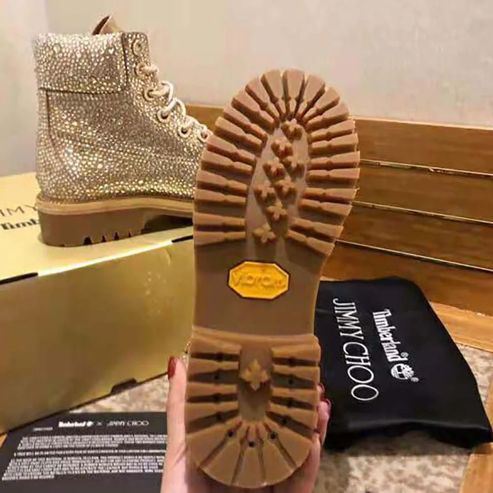 Jimmy Choo JC X Timberland/f Golden Mix Shimmer Suede Boots with Crystal Hotfix for Women Jimmy Choo JC X Timberland/f Golden Mix Shimmer Suede Boots with Crystal Hotfix for Women