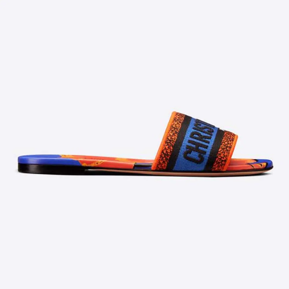 Dior Dway Slide Blue Multicolor D for Women in Flower Pop Cotton Embroidery