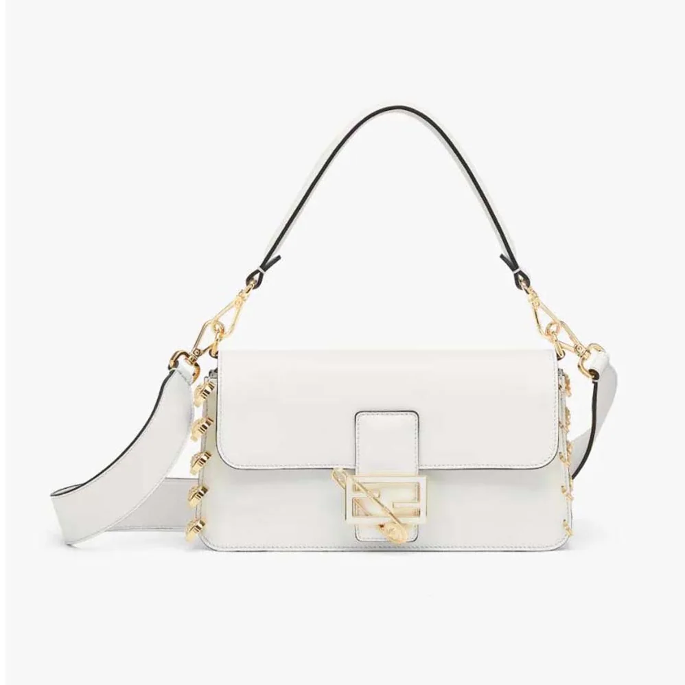 Fendi Baguette Brooch Fendace White Leather Bag for Women Fendi Baguette Brooch Fendace White Leather Bag for Women